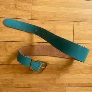 Retro!! 70’s Genuine Cowhide, gold buckle, waist belt with turquoise color